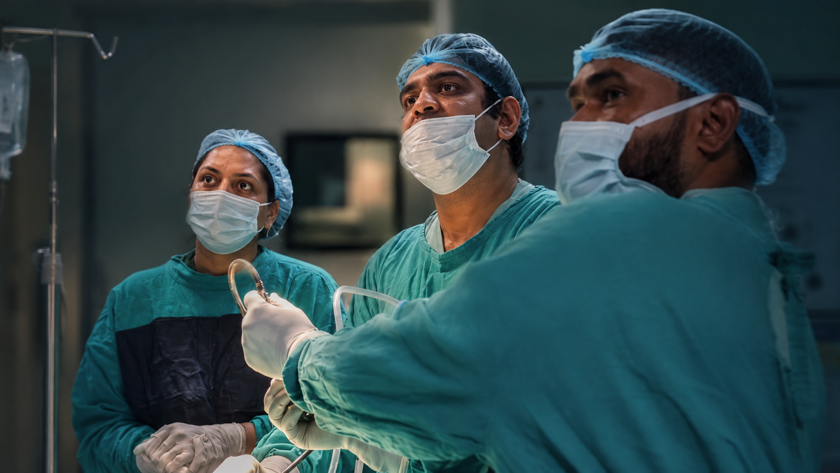 Interventional pulmonology team in theatre during an advanced airway procedure